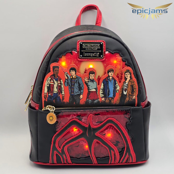 Loungefly Stranger Things Upside Down Group Portrait Light-Up Mini Backpack Bag - Picture 1 of 10